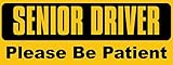 Yellow: Senior Driver Please Be Patient Bumper Sticker (Caution Driving Vinyl Decals, Safety Older Elderly Vinyl for Car Truck or Van (3 x 8 inches)