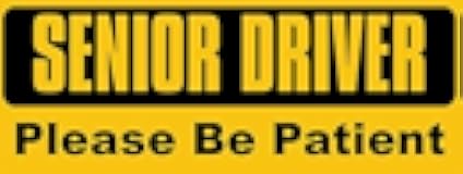 Yellow: Senior Driver Please Be Patient Bumper Sticker (Caution Driving Vinyl Decals, Safety Older Elderly Vinyl for Car Truck or Van (3 x 8 inches)