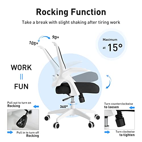 Hbada Home Office Desk Chair With Flip Up Arm, Breathable Mesh Back Lumbar Support Task Chair, Ergonomic Office Chair With Adjustable Height & Pu Wheels, Swivel Computer Desk Chair, White #TOP5