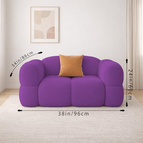 Image of Casaliving Vetras Modern Velvet Bubble Cloud Sofa, Tufted Design Upholstered 1 Seater Sofa Set for Living Room, (Purple Colour) Premium Velvet Fabric Sofa