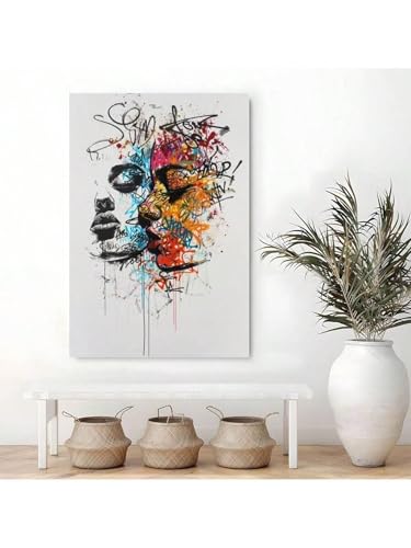 Visage abstrait graffiti sur toile haut de gamme avec cadre 70 x 100 cm - 5