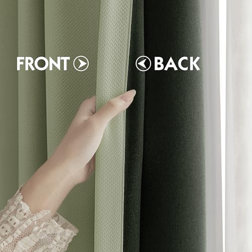 Image of FMFUNCTEX 100% Blackout Curtains for Bedroom, Green Curtains 63 Inches Long Textured Thermal Insulated Curtains for Living Room Drapes, Black Out Drapery Grommet Room Darkening 2 Panels, 40 inch W x 84 inch L