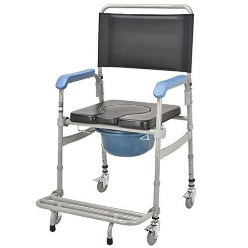 Fauteuil Roulant Commode, Chaise de Toilette Portative Légère de Chevet avec Toilettes Intégrées pour Personnes Handicapées Les Personnes Âgées Autres jusqu'à 150 Kg Hauteur Réglable Afficher