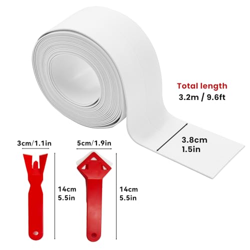 Image of SNAIL GARDEN 1 Roll White Sealant Caulk Strip with 2 Pcs Caulking Tool,Upgraded Non-Trace Caulk Tape,Self Adhesive Caulking Tape for Toilet Base,Bathroom, Bathtub, Kitchen, Wall Floor(3.2Mx3.8CM)