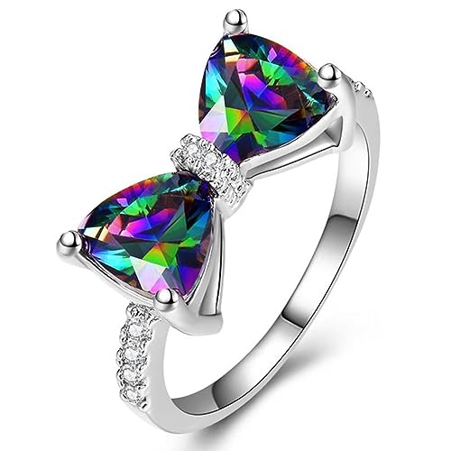 Meilord Women's Bow Knot Zircon Rings Fashion Zirconia Bow Ring for Teens Girls,Birthday Gifts for Her,Engagement Promise Wedding Bands Ring,Size 6-10