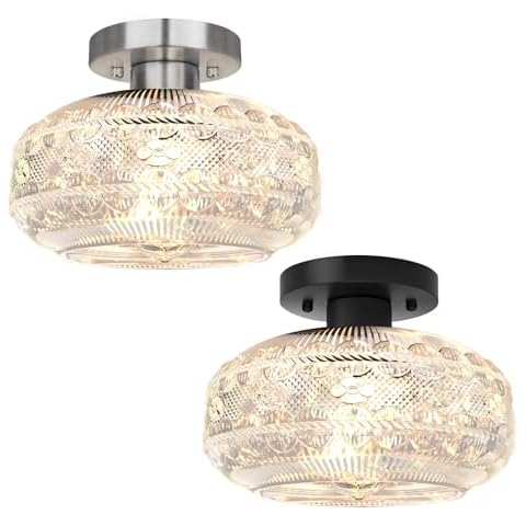 APOTO Industrial Semi Flush Mount Ceiling Light,Siliver and Black Globe Glass Pendant Lamp, Farmhouse Lighting for Porch Hallway Kitchen Bedroom, Vintage Hanging Light Fixtures, Bulb Not Included Cover