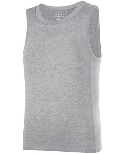 RIKUAOU Boys Compression Tank Tops Athletic Quick Dry Sleeveless Undershirts, Tagless Soft Base Layer Shirt for Youth Kids Grey