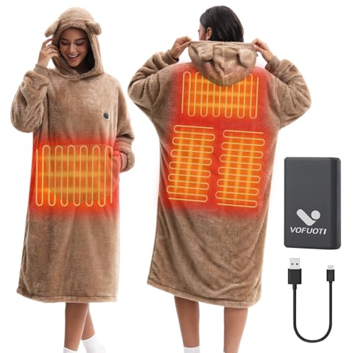 Manta con capucha climatizada con mangas, manta eléctrica con mangas, inalámbrica con batería, 10000 mAh, regalo para mujeres, manta portátil para vestir, manta para adultos, regalo de Navidad para