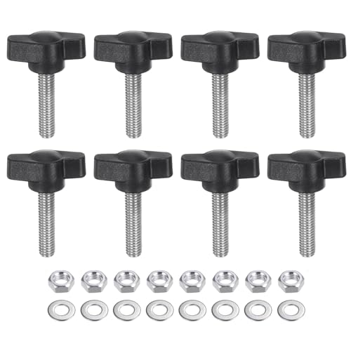 sourcing map 8pcs Tee Wing Knobs M6 x 25mm Metric 304 Stainless Steel Threaded Stud 27mm Z/T Head Plastic Handles Thumb Screws Hand Clamping Knob Grip Thumbscrew with Nuts Washers, Black