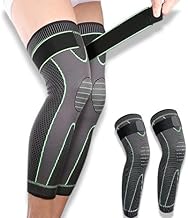 قطعتين ركبة ضاغطه بطول القدم بشريط تثبيت لاصق دعامة ضغط ذاتية التدفئة للقدم والركبة وتساعد مرضي التهاب المفاصل والدعم لتخفيف الدوالي ولعب كره القدم و كره السله وإزالة تورم الساق _ نسيج مرن مقاس واحد
