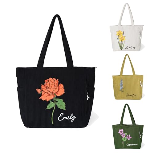 Bolso Tote personalizado de pana con cremallera lateral miniatura 1