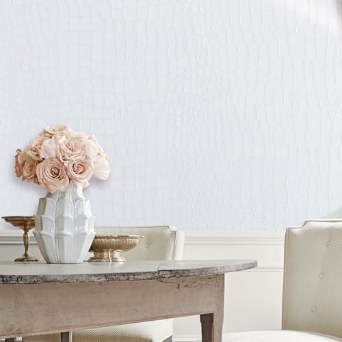 Cismmy Papel tapiz para despegar y pegar, cocodrilo blanco, 15.7 x 197 pulgadas, extraíble, fácil de despegar, apto para inquilinos, texturizado