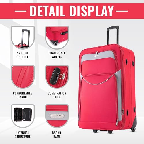 Flymax 55X35X20 55X40X20 Cabin Suitcase Luggage Hand Carry On Case Flight Bag Suitcase Travel Fits Fits Easyjet, Ryanair British Airways & Jet 2 - 6