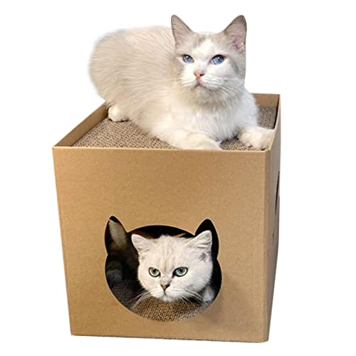 Ailopta Casa de cartón para Gatos - Caja de rascador para Gatos,Casa para Gatos con Almohadilla para rascar, Casa para rascar para Gatos, Almohadilla para rascar para Gatos para Hacer Ejercicio Cover
