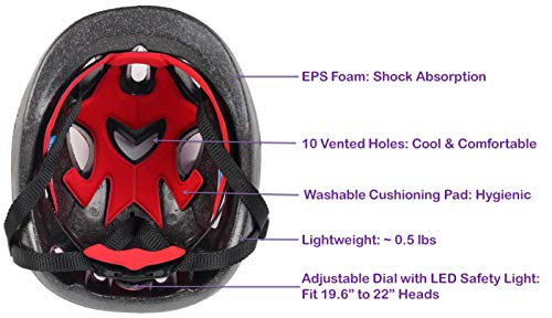 KIDS Helmet – Adjustable from Toddler to Youth Size, Ages 3 To 7 - Durable Kid Bicycle Helmets with Fun Racing Design Boys and Girls will LOVE - CSPC Certified for Safety (K12-1LightBlackRed) - Thumbnail 5