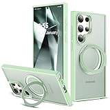 Zalinbo Compatible with Samsung Galaxy S22 & S23 Ultra Case with 360Rotatable Magnetic Ring Stand Compatible with Mag-Safe Military Protection Shockproof Translucent Phone Case,Green