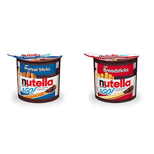 Nutella and Go Snack Packs, Chocolate Hazelnut Spread with Pretzel Sticks, 1.9 Ounce, Pack of 12 & and Go Snack Packs, Chocolate Hazelnut Spread with Breadsticks, 1.8 Ounce, Pack of 12