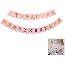 Rose Gold Glittery Letter Its A Girl Baby Shower Banner Hanging Pennant Decor for Newborns Baby Girl Birthday Party Baby Shower Party DIY Decoration Supplies