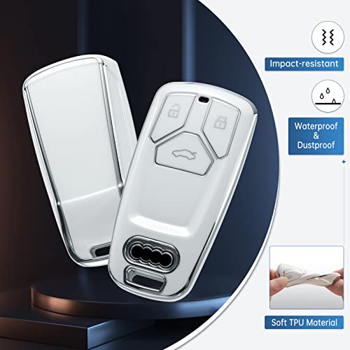 YO&YOYE for Audi Key Fob Cover with Keychain, Soft TPU Key Case Protection Fit for A4 Q7 Q5 TT A3 A6 SQ5 R8 S5 — view 3