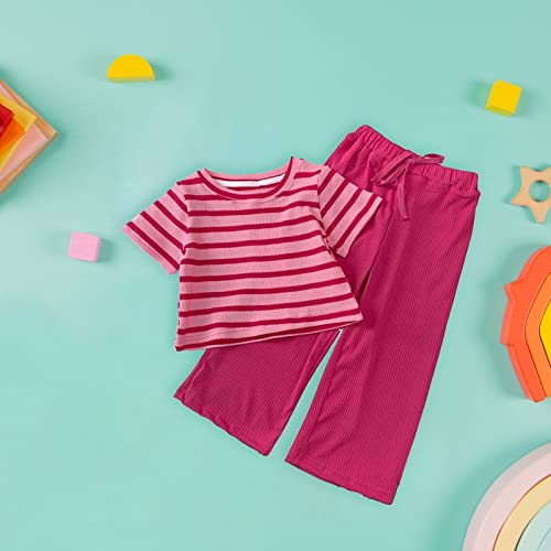 Ensemble d'été sans manches bébé fille tenue rayée rose 6-7 ans