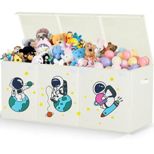 Image of JAYSDAYLY Toy Storage Box with Lid,Extra Large Toy Box Chest Bin Organizer Basket with Dividers for Toddlers,Kids,Boys,Girls,Living Room Area (Beige Astronaut)