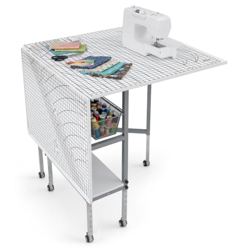 Sew Ready Foldable Hobby and Cutting Grid Table, White, 58.75 x 36.5 Inch