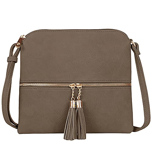 Image of SG SUGU Lightweight Medium Crossbody Bag Shoulder Bag with Tassel and Zipper Pocket