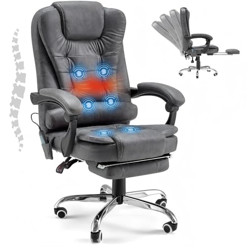 UNIONLINE Office Desk Chair with Massage & Footrest for Home with Back Support,Ergonomic Office Recliner Comfortable, Heavy Duty Computer Gaming Chairs Grey