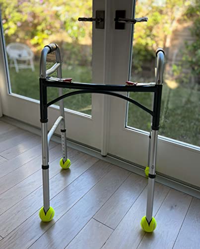 Image of AHS American Hospital Supply Tennis Balls for Walker Legs | Tennis Balls for Walkers for Seniors | Easy Installation Walker Gliders | Pack of 4 Precut Tennis Balls, Yellow
