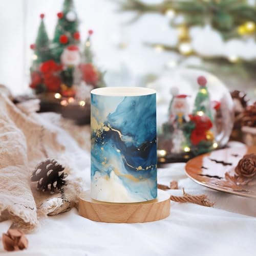 Image of Flickering Flameless Candles, Marble Navy Blue LED Candles with Remote Timer, Set of 2 Battery Operated Candle for Valentine Wedding Birthday