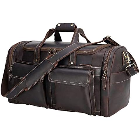 22.8'' Full Grain Leather Retro Carry on Duffle Bag Travel Overnight Weekender Bag Cover