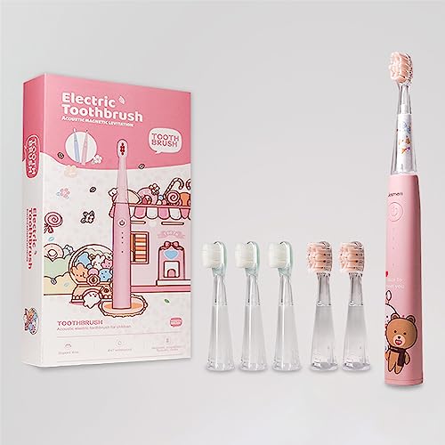 Josmeri Sonic Rechargeable Kids Electric Toothbrush,3 Modes and 2 Strengths with 2 Minutes Built in Smart Timer,IPX7 Waterproof and Easy to Hold,for Age 3+,6 Soft Bristles (Pink)
