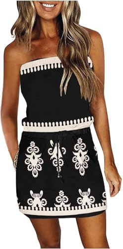 Summer Dress for Women Strapless Beach Cover Ups Boho Sundress Mi...
