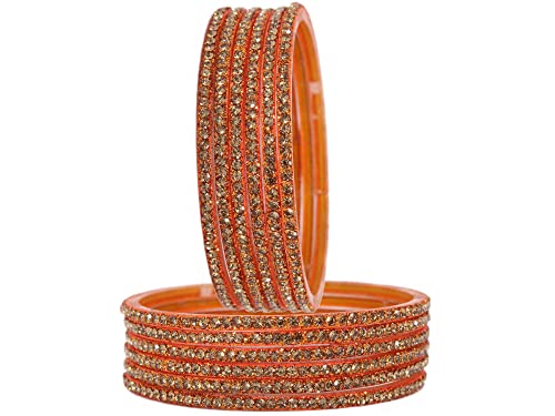 Image of NMII Glass with Zircon Gemstone and Beads Studdded Glossy Finished Traditional Bangle Set For Women and Girls
