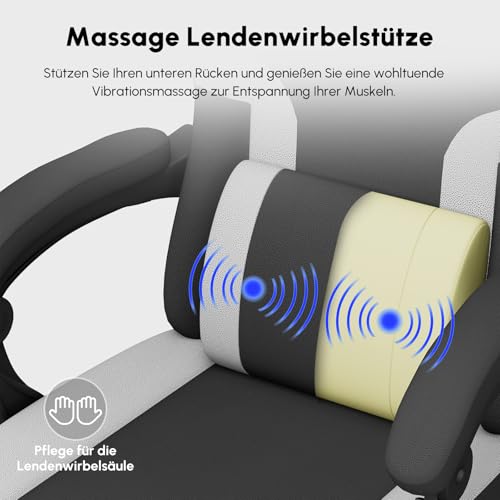 HapGIFT Silla Gaming Ergonómica Reclinable con Masajeador, Silla de Juegos con Reposacabezas y Reposapiés, Asiento Gaming Altura Ajustable, para Adultos, 150 kg, (Gris) - imagen 4