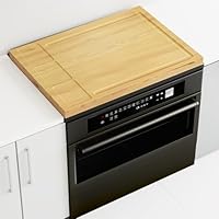 Noodle Board Stove Cover, Noodle Board Stove Covers with Handle, Wooded Stove Top Covers for Electric Stove and Gas Burners, Cutting Board with Juice Groove & Separate Zone, Natural Wood Color