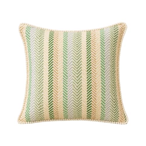 Image of Floral Cotton Cushion Cover Set, White & Green, Pack of 5