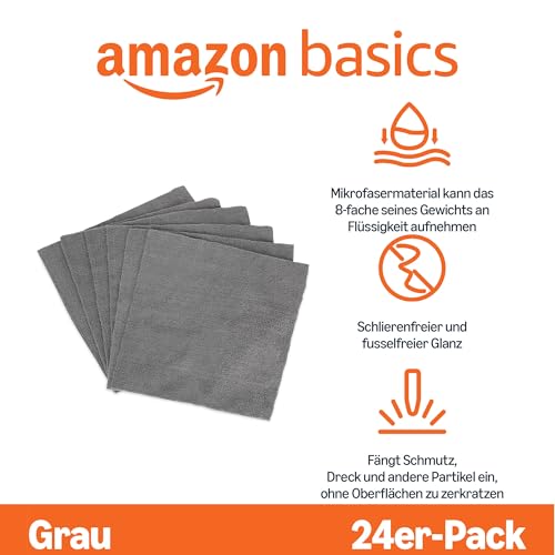 Amazon Basics Mikrofaser-Reinigungstücher, 30.5cm x 30.5cm, Grau, 24er-Pack, für Autos, Lastwagen, Boote… – Ansicht 2