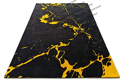 Image of Cracks Carpet for Living Room Size 10x14 Feet (300x420 cm) Color Charcoal & Gold