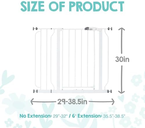 Regalo Safety 29-38.5" Baby Gate for Doorways & Bottom of Stairs, Pressure Mounted Baby Gate with Door for Babies, Toddlers & Pets, Tested & Safe for 30 Years, American Designed, American Owned, White