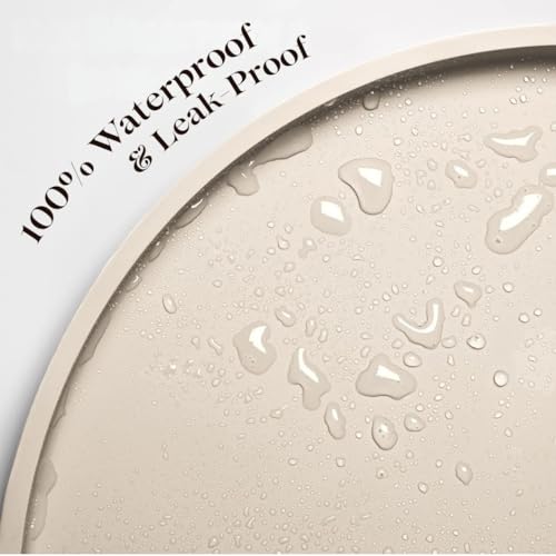 Napfunterlage Hund Rund 2 Stück, BPA-Freie Silikonmatte mit Rand, Durchmesser 25 cm rutschfeste Haustiermatte für Futter- und Wassernäpfe, Leicht zu Reinigen und Wasserdicht,Beige