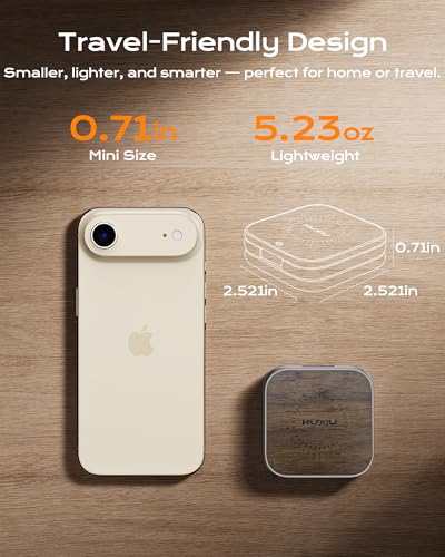Image of KU XIU Qi2.2 25W Magnetic Wireless Charger, Foldable 3 in 1 Travel Charging Station for iPhone 17 /16 /15 /14 /13 /12, 5W for Apple Watch & AirPods, Aluminum Alloy Design, with 45W GaN Adapter, Wood Grain