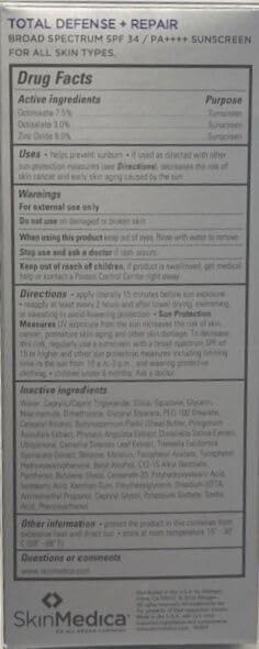SkinMedica Total Defense + Repair SPF 34 Sunscreen for Face. This Lightweight, Facial Sunscreen is Ideal for Oily and/or Combination Skin, 2.3 Oz(2.3 Ounce (Pack of 1),Total Defense)