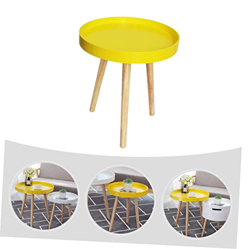Mesa redonda de madera nórdica pequeña con almacenamiento para salón 5