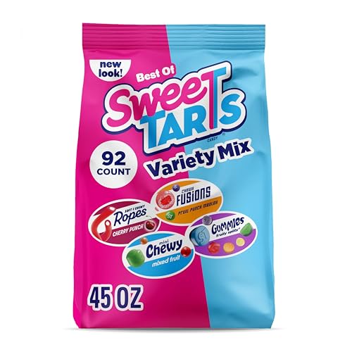 SweeTARTS Candy, Variety Mix, Cherry Punch Ropes, Mini Chewy, Gummies Fruity Splitz & Chewy Fusions 45 oz (92 Pieces)