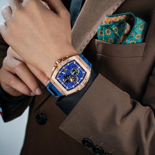 Image of Tsar Bomba Mens Watches Quartz Wristwatch for Men Waterproof 50M Analog Luxury Tonneau Chronograph Calendar Date Men's Dress Business Work Watch Gift for Men