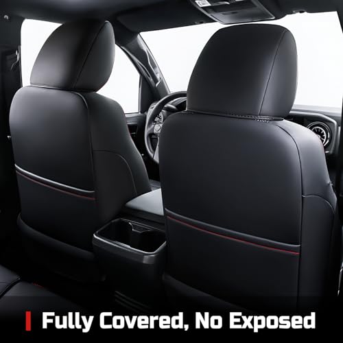 Image of Carlimeki Leather Seat Covers Custom Fit for Tacoma Gen 3rd (2016-2023) | For Double & Crew Cab only - Fits SR, SR5, Limited, TRD Pro, TRD Sport, TRD Off-Road, Trail Special Edition - Fully Covered