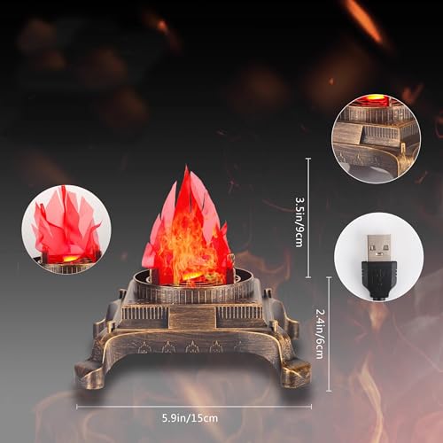 Image of Small Cozy Fireplace Lantern Traditional Realistic Log Wood Burning Flame Effect Ligh LED Charcoal Style Table LampFor Indoor & Outdoor Use
