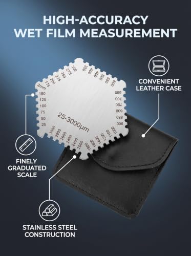 Calibrador de espesor de película húmeda, acero inoxidable de alta precisión 25-3000um con base negra para medición de recubrimiento de pintura miniatura 2