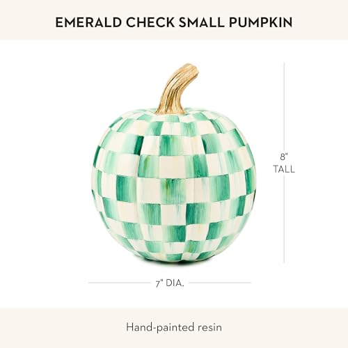 Image of MACKENZIE-CHILDS Pumpkin, Resin Halloween and Fall Decor, Small, Green-and-White Emerald Check